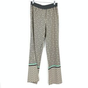 Esprit Wide Leg Pull On Pants Womens Sz 4 Cream Gray Bird Print Elastic Waist